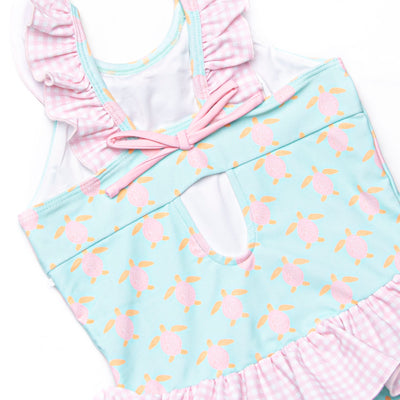 Turquoise Turtles One Piece, Pink