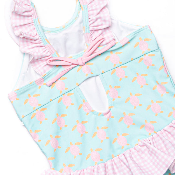 Turquoise Turtles One Piece, Pink