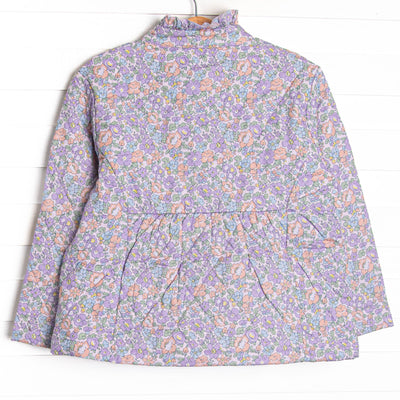 Violet Meadow Quilted Ruffle Coat, Purple Floral