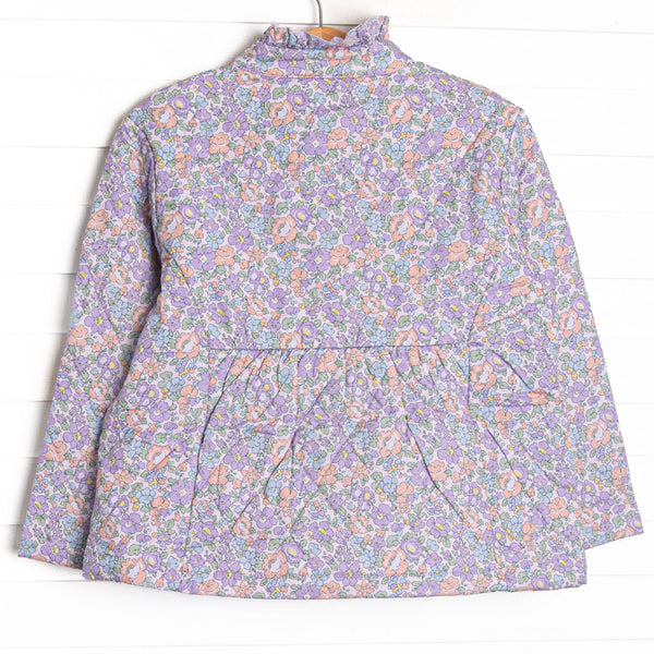 Violet Meadow Quilted Ruffle Coat, Purple Floral