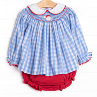Checking It Twice Smocked Diaper Set, Blue