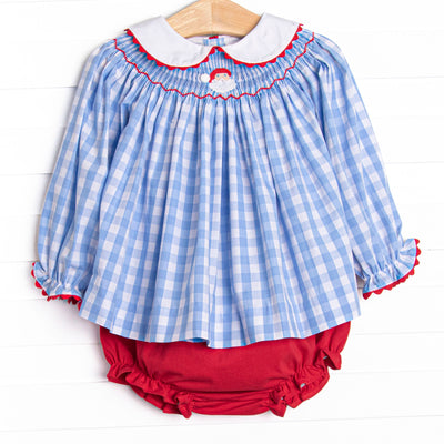Checking It Twice Smocked Diaper Set, Blue