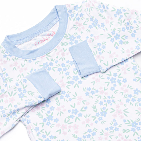 Rosette Blooms Bamboo Pajama Set, Blue