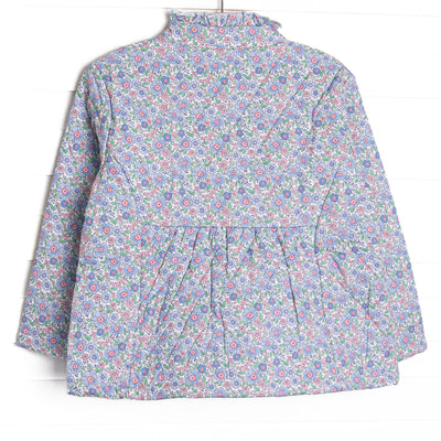 Quilted Ruffle Coat, Blue Floral