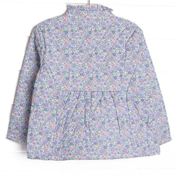 Quilted Ruffle Coat, Blue Floral