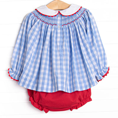 Checking It Twice Smocked Diaper Set, Blue