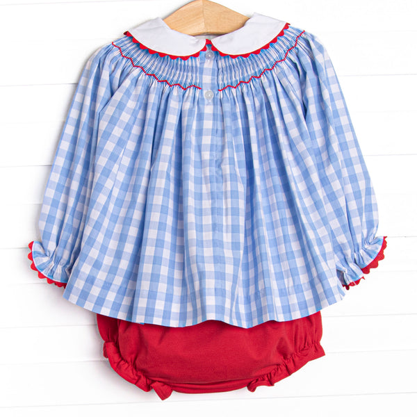 Checking It Twice Smocked Diaper Set, Blue