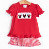 Mousin' Around Knit Smocked Ruffle Short Set, Red Knit