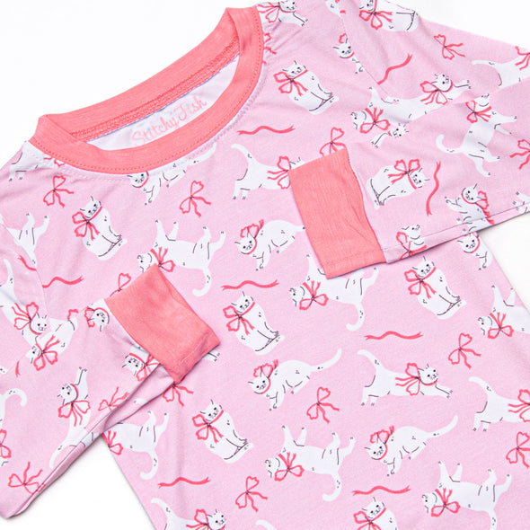 Cat Nap Bamboo Pajama Set, Pink