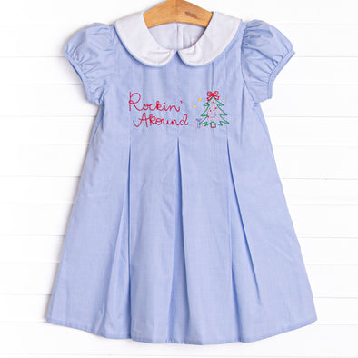 Rockin' Around Embroidered Dress, Blue Gingham Stitchy Fish Rockin' Around Embroidered Dress, Blue Gingham Stitchy Fish