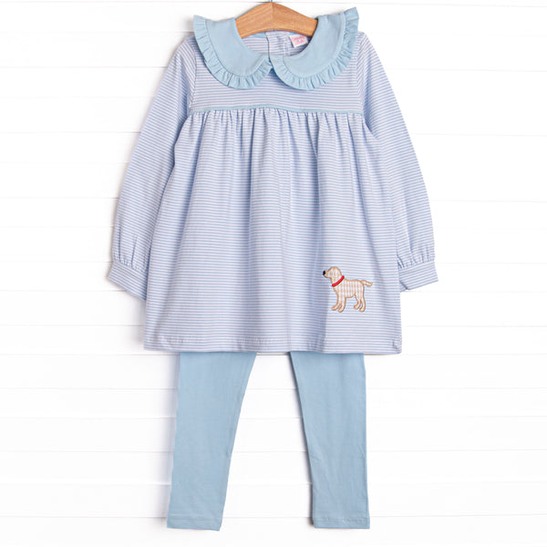 One Lucky Pup Applique Legging Set, Light Blue Stripe