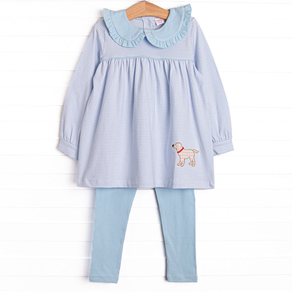 One Lucky Pup Applique Legging Set, Light Blue Stripe