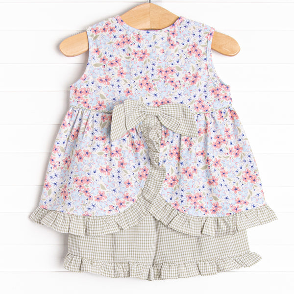 English Garden Gingham Ruffle Short Set, Green