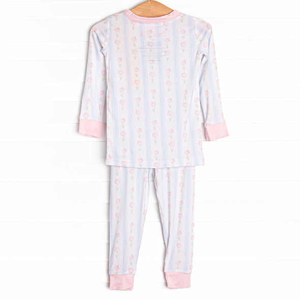 Sweet Pea Stripes Bamboo Pajama Set, Blue