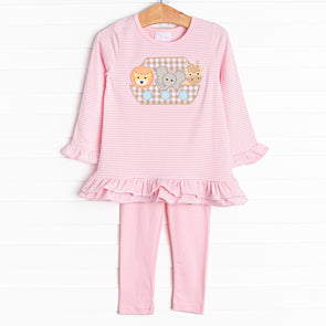 Two By Two Applique Legging Set, Pink