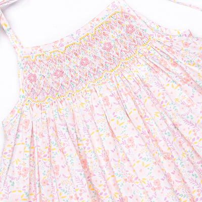 Watercolor Wallflowers Smocked Short Set, Pink