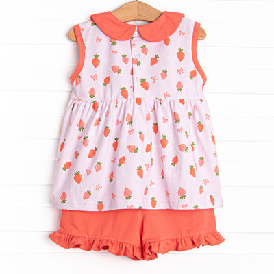 Berry Bow Ruffle Short Set, Pink