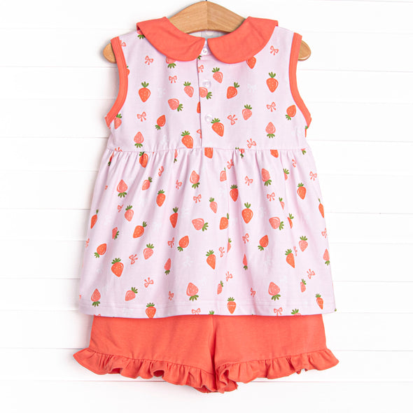 Berry Bow Ruffle Short Set, Pink