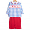 Checking It Twice Smocked Pant Set, Blue