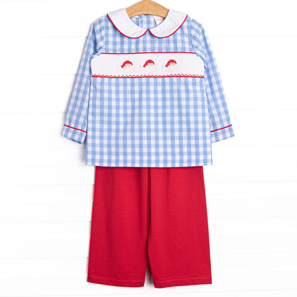 Checking It Twice Smocked Pant Set, Blue