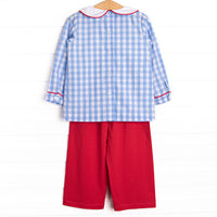 Checking It Twice Smocked Pant Set, Blue