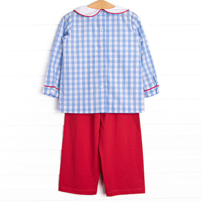 Checking It Twice Smocked Pant Set, Blue