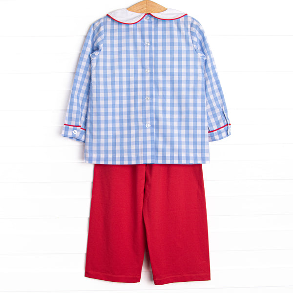 Checking It Twice Smocked Pant Set, Blue
