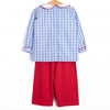 Checking It Twice Smocked Pant Set, Blue