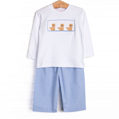 Pampered Pups Smocked Boy Pant Set, Blue