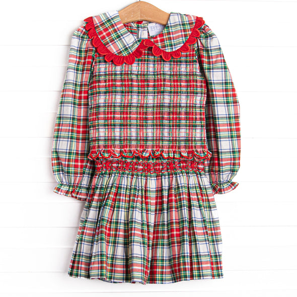 Bleu: Colette Classic Smocked Long Sleeve Skirt Set, Red Plaid
