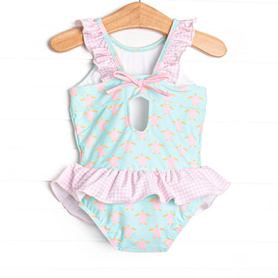 Turquoise Turtles One Piece, Pink