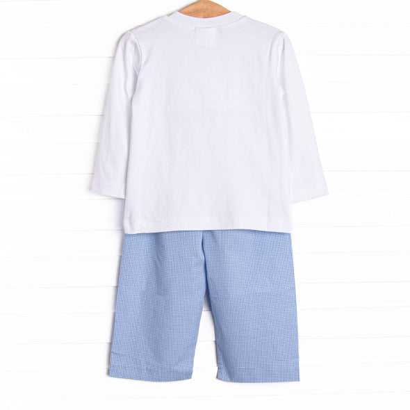 Pampered Pups Smocked Boy Pant Set, Blue