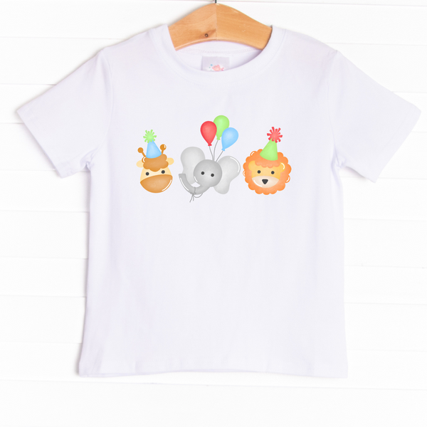  The shirt is featured in two colors; White and Soft Blue with a festive graphic. 