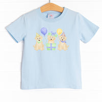 Classic, short sleeve t-shirt with an easy, pull-on style you know and love. The shirt is featured in three colors: White, Heather Gray, and Soft blue with precious party puppy graphic.

&nbsp;SIZE GUIDE