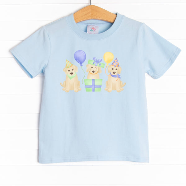 Classic, short sleeve t-shirt with an easy, pull-on style you know and love. The shirt is featured in three colors: White, Heather Gray, and Soft blue with precious party puppy graphic.

&nbsp;SIZE GUIDE