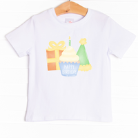  The shirt is featured in four colors; White, Heather Gray, and Soft Blue with a festive graphic. 
