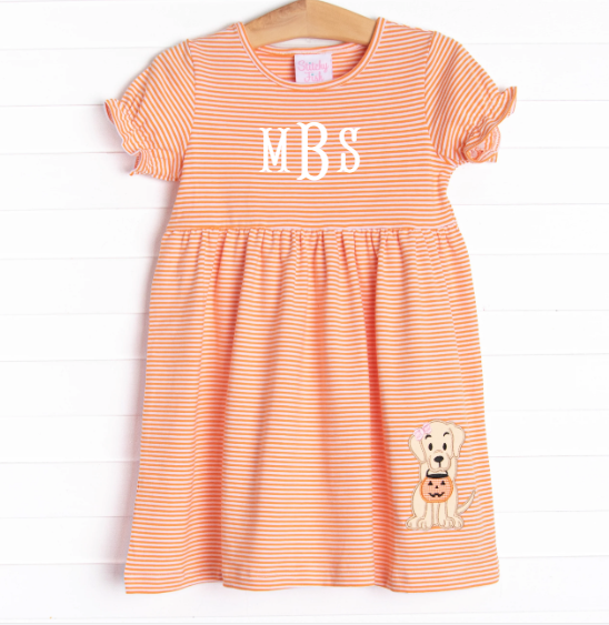 Trick or Treat Pal Applique Dress, Orange