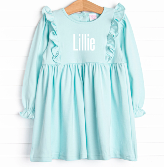 Girl's Lillie Flutter Pima Long Sleeve Dress in Mint size 8 | Stitchy Fish Girl's Lillie Flutter Pima Long Sleeve Dress in Mint size 8 | Stitchy Fish