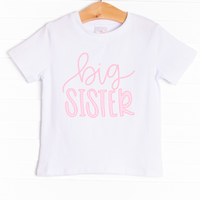 The shirt is featured in three colors; White, Heather Gray, and Soft Blue with a Big Sister graphic. 