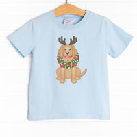 The tee is featured in four colors: Heather Gray, Red, Soft Blue , and White with a precious puppy graphic.