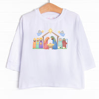 The tee is featured in six colors: Heather Gray, Soft Blue, Navy Blue, Ballerina Pink, Red, and White.