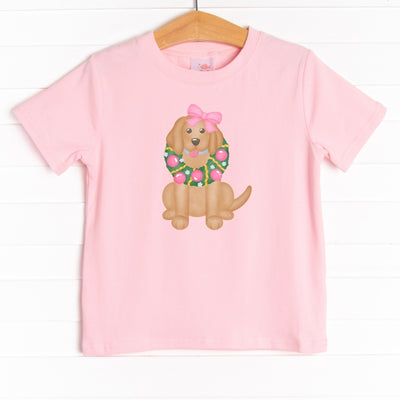  The tee is featured in four colors: Heather Gray, Soft Blue, , Ballerina Pink, and White.