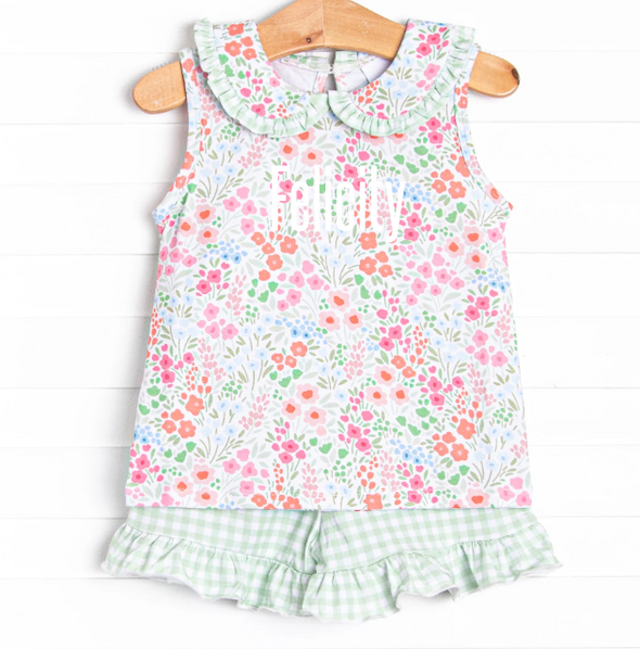 Flower Garden Fun Ruffle Short Set, Pink