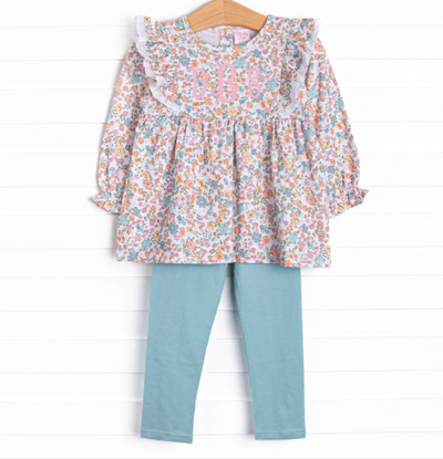 Teal Topiary Legging Set, Blue