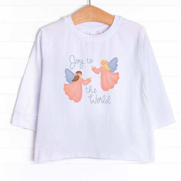 The tee is featured in five colors: Heather Gray, Soft Blue, Navy Blue, Ballerina Pink, and White.