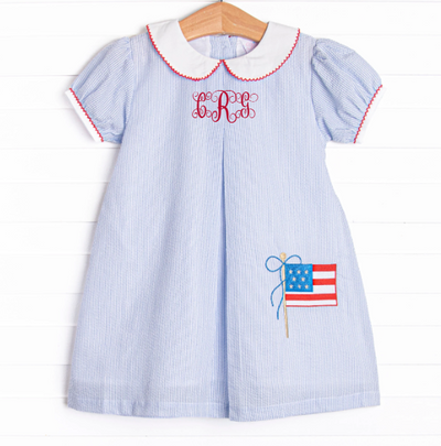 Prideful Banner Embroidered Dress, Blue