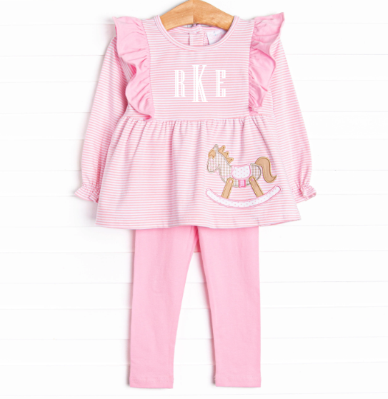 Rocking Horse Rider Applique Legging Set, Pink