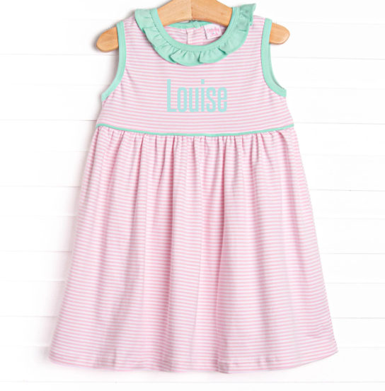 Louise Pima Dress, Mint and Light Pink Stripe