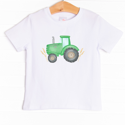 &nbsp;This shirt is featured in four colors: White, Heather Gray, Ballerina Pink, and Soft Blue with a green tractor graphic.