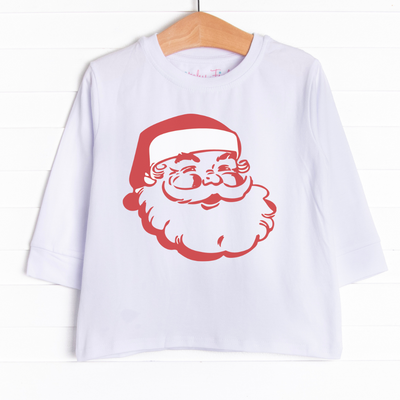 Our long sleeve Kris Kringle graphic tee has an outline of Santa Claus in the center.